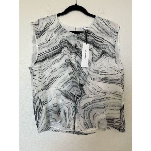 Calvin Klein Women's Twist Detail Sleeveless Polyester Chiffon Loose Fit Blouse - Picture 3 of 7